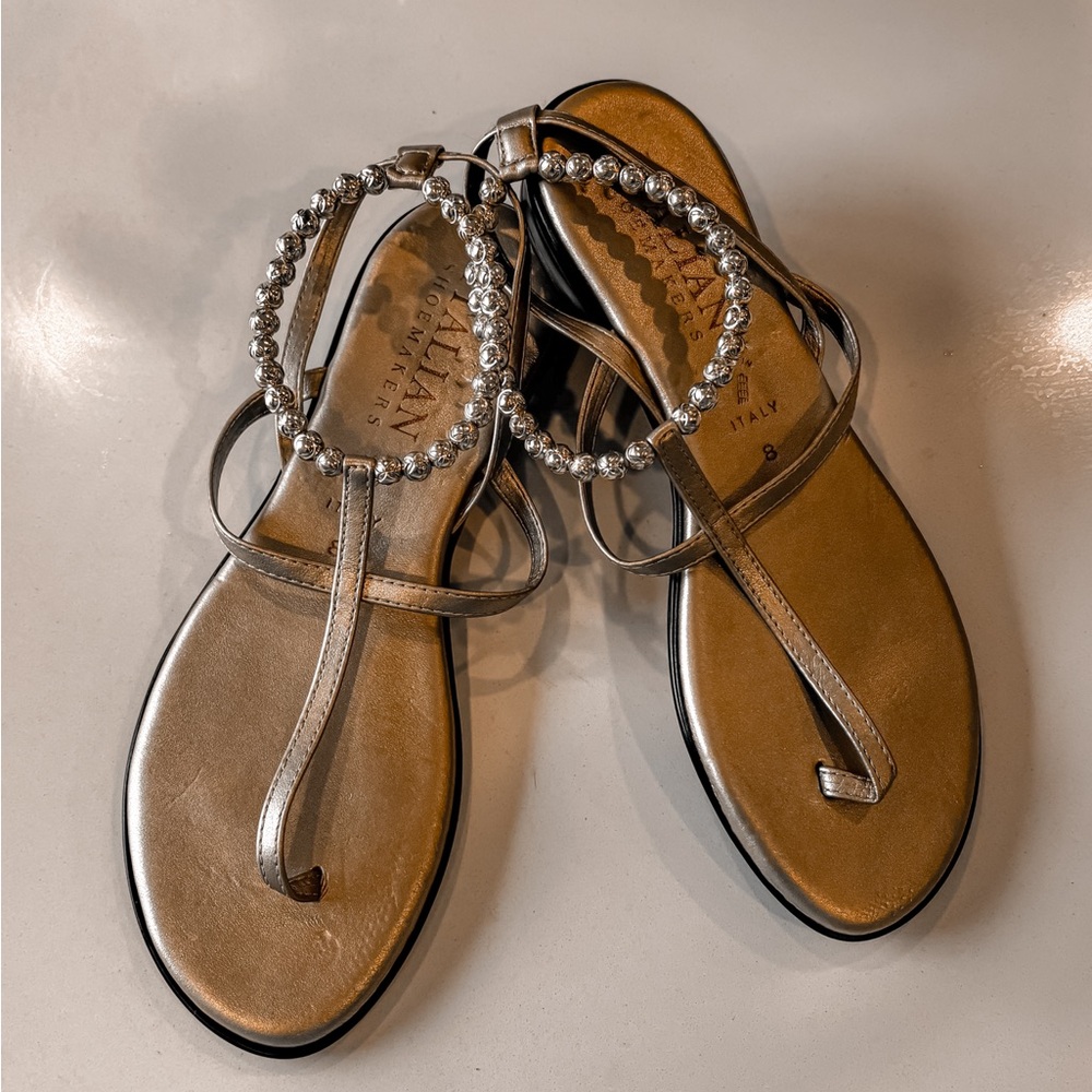 Italian Shoemakers Gold Sandals with Crystal Embellishments